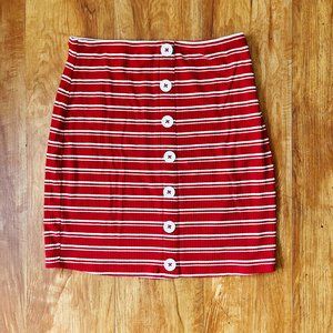 REVOLVE - Privacy Please - Red & White Striped Stretch Button Mini Skirt - M